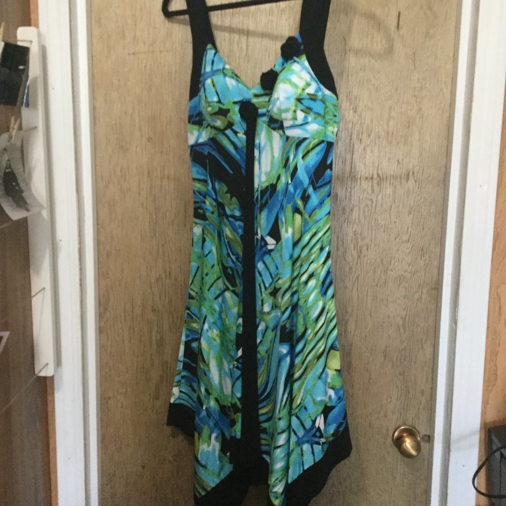 Bali midi dress blues with black rosettes on the front beautiful dress size 8